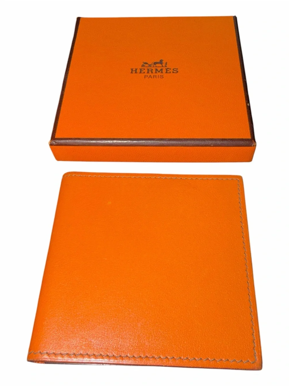 Hermès 2001 Ginza Lim. Edit. Orange Leather Folding Double Pocket Mirror w/Box